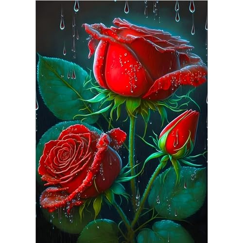 MOGTAA Diamond Painting Red Rosen Set, 5D Blumen Diamant Painting Bilder für Erwachsene Anfänger, DIY Diamond Art Landschaft Diamant Malerei Bilder für Home Dekor 30x40cm von MOGTAA