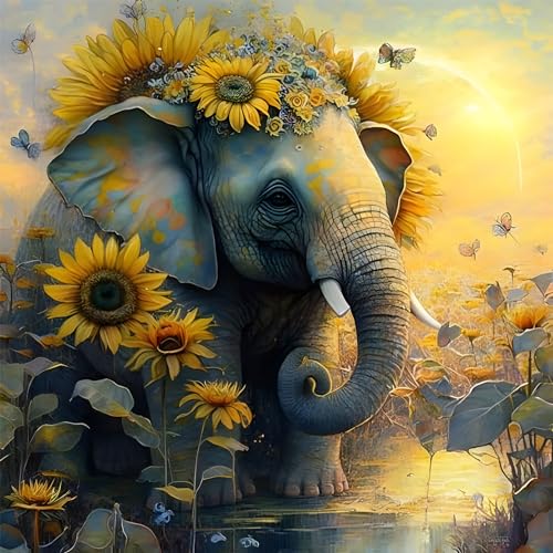 MOGTAA Elefant Diamond Painting Erwachsene, 5D Blumen Diamant Painting Bilder für Anfänger, Full Drill DIY Diamond Art Tiere Diamant Malerei Bilder für Home Dekor 30x30cm von MOGTAA