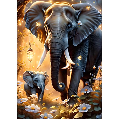 MOGTAA Elefant Diamond Painting Erwachsene, 5D Tiere Diamant Painting Bilder Erwachsene, DIY Diamond Art Blume Diamant Malerei Bilder für Home Wand Dekor 30x40cm von MOGTAA