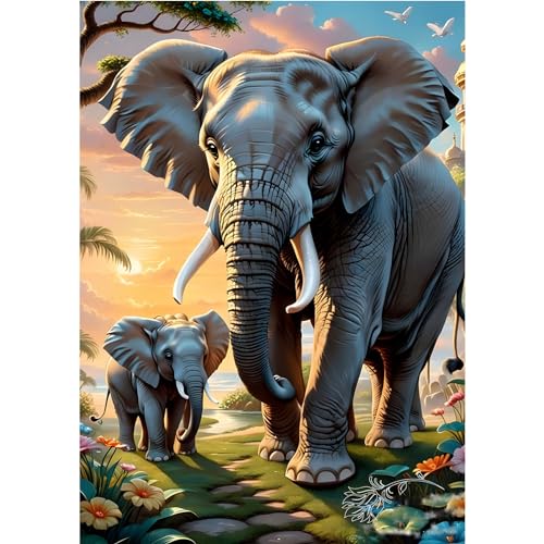 MOGTAA Elefant Diamond Painting Erwachsene, 5D Tiere Diamant Painting Bilder für Anfänger, Full Drill DIY Diamond Art Landschaft Diamant Malerei Bilder für Home Dekor 30x40cm von MOGTAA