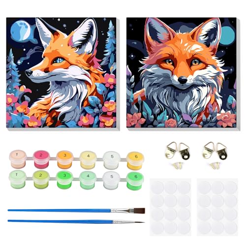 MOGTAA Fuchs Malen Nach Zahlen Erwachsene mit Rahmen, 2 Pack Malen nach Zahlen Kits für Erwachsen Anfänger, DIY Tiere Ölgemälde Leinwand Set Acrylic Malerei Bilder für Home Dekor (20x20cm) von MOGTAA