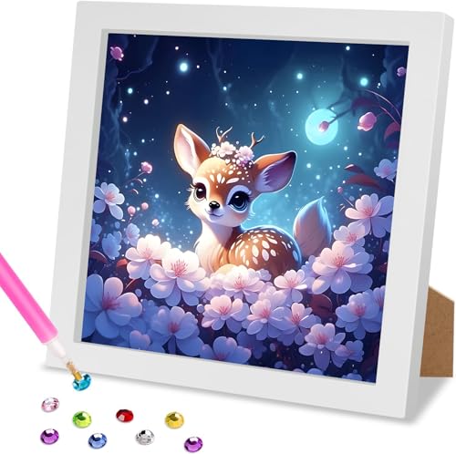 MOGTAA 5D DIY Diamond Painting mit Holzrahmen Hirsch, Tiere Diamant Painting Bilder Set, Full Drill Diamant Malerei für Kinder Mädchen Jungen, Arts Craft für Home Wand Decor 18 x 18cm von MOGTAA