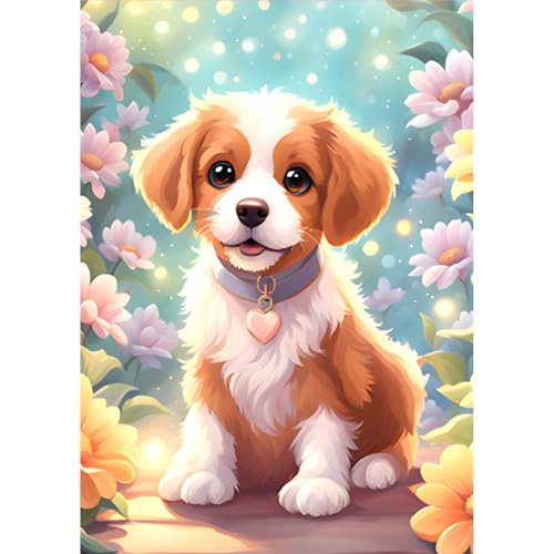 MOGTAA Hund Diamond Painting Erwachsene, 5D Tiere Diamant Painting Bilder Erwachsene Anfänger, DIY Diamond Art Blume Diamant Malerei Bilder für Home Wand Dekor 30x40cm von MOGTAA