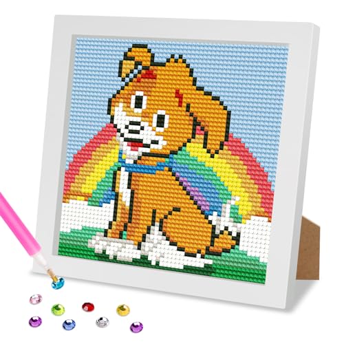 MOGTAA 5D DIY Diamond Painting mit Holzrahmen Hund, Tiere Diamant Painting Bilder Set, Full Drill Diamant Malerei für Kinder Mädchen Jungen, Arts Craft für Home Wand Decor 18 x 18cm von MOGTAA