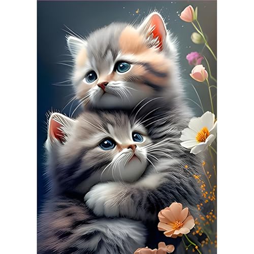 MOGTAA Katze Diamond Painting Erwachsene, 5D Blume Diamant Painting Bilder Erwachsene, DIY Diamond Art Tiere Diamant Malerei Bilder für Home Wand Dekor 30x40cm von MOGTAA