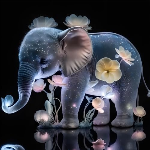 MOGTAA Leuchtender Elefant Diamond Painting Erwachsene, 5D Blumen Diamant Painting Bilder Set, Full Drill Diamond Art Tiere Diamant Malerei für Home Dekor 30x40cm von MOGTAA