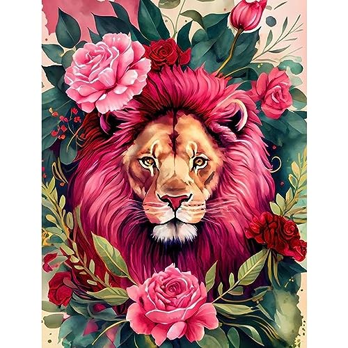 MOGTAA Blume Löwe Diamond Painting Set, 5D Lion Diamant Painting Bilder für Erwachsene Kinder, DIY Diamond Art Tiere Diamant Malerei Bilder für Heimdecor 30x40cm von MOGTAA