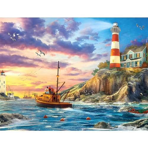 MOGTAA Leuchtturm Diamond Painting Erwachsene, 5D am Meer Diamant Painting Bilder Set, Full Drill Diamond Art Landschaft Diamant Malerei für Home Dekor 30x40cm von MOGTAA