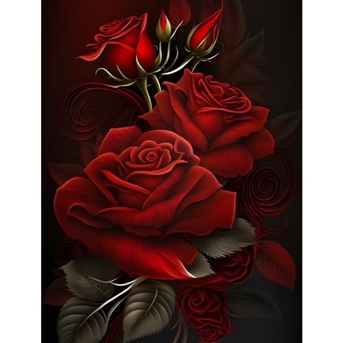 MOGTAA Rote Rosen Diamond Painting Erwachsene, 5D Blume Diamant Painting Bilder für Erwachsene Anfänger, DIY Diamond Art Landschaft Diamant Malerei Set für Home Wand Dekor 30x40cm von MOGTAA