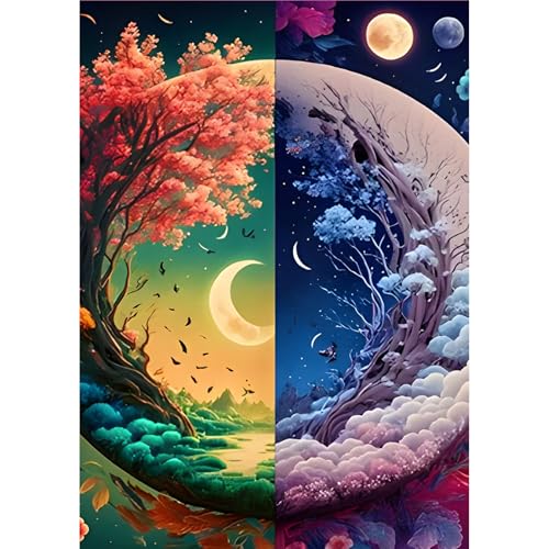 MOGTAA Yin Yang Baum Diamond Painting Erwachsene, 5D Diamant Painting Bilder Erwachsene Anfänger, DIY Diamond Art Landschaft Diamant Malerei Bilder für Home Wand Dekor 30x40cm von MOGTAA