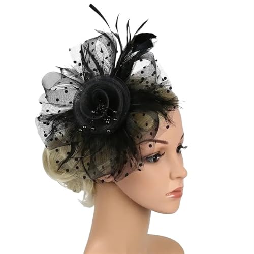 MOHUIED Fascinator-Hut for Frauen, Teeparty, Stirnband, Hochzeit, Cocktail, Netzstoff, Blumen, Federn, Haarspange Fascinator Anlasshut Hochzeitshut Kopfschmuck(Black) von MOHUIED