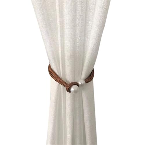 MOHUIED Raffhalter FüR VorhäNge 1Pc Pearl Buckle Curtain Clip Adjustable Pull-Out Rope Tie Back Curtain Holdbacks for Drapes Decoration(Brown) von MOHUIED