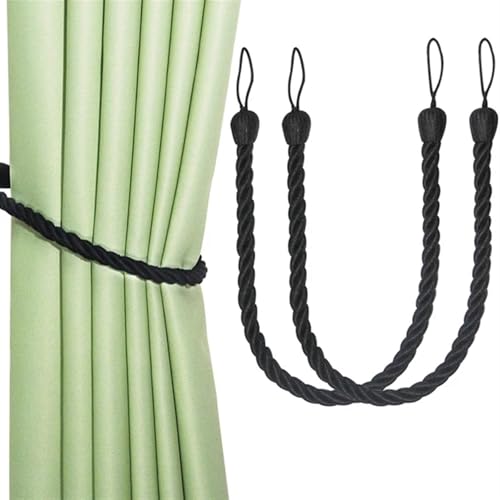 MOHUIED Raffhalter FüR VorhäNge 2PCS Handmade Curtain Buckles Tie Rayon Cotton Curtain Tieback Holder Clips Rope Home Decor Curtain Decorative Accessories(Black) von MOHUIED