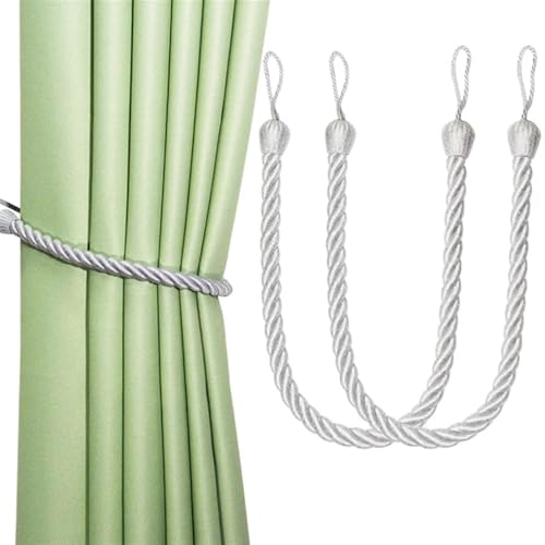 MOHUIED Raffhalter FüR VorhäNge 2PCS Handmade Curtain Buckles Tie Rayon Cotton Curtain Tieback Holder Clips Rope Home Decor Curtain Decorative Accessories(Silver) von MOHUIED