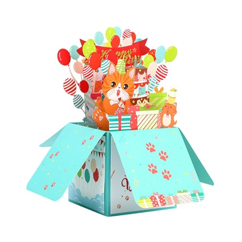 3D-Geburtstagskarte, Geburtstag, Kuchen, Ballon, Grußkarte, Postkarte, Geschenk für Mädchen, Kinder, Ehefrau, Ehemann, Freund, jeden Anlass von MOIDHSAG