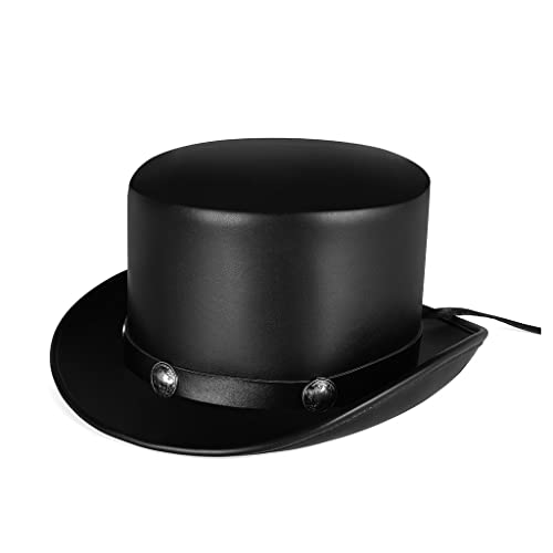 MOIDHSAG PU Leder Gentleman Hut Punk für Halloween Party Bühne Kostüm Cosplay Retro Round TopTopper Hut Zubehör von MOIDHSAG