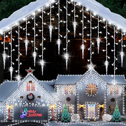 MOJINO Lichterkette Außen Strom für Balkon, Kaltweiß Eisregen Outdoor Lichtervorhang Weihnachtsbeleuchtung, 10M 360 LEDs 8 Modus Weihnachtsdeco Draußen für Traufe Fenster Tür Garten für Außen innen von MOJINO