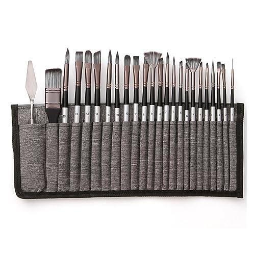 MOKLYF Art Kit Pinsel Set 24 Nylonhaar Holzstift Ölpinsel Stofftasche Gouachepinsel Tragbarer Verpackungspinsel( von MOKLYF