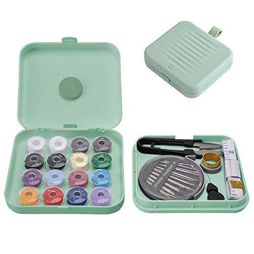 Nähset Nähzubehör Set mit Magnetische Aufbewahrung Box, Klein DIY Hand Sewing Kit Nähzeug Nähkästchen Nähbox Anfänger Mädchen Erwachsene, Profi Mini Nähset Zubehör für Reise Haushalt Notfall (Grün) von MOLEDA