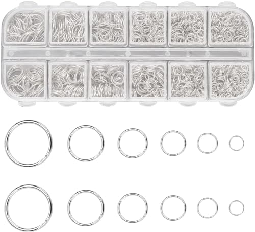 MOLENCO Biegeringe Spaltringe 4mm bis 10mm, 1200 Stk Offene Biegeringe Metall Kettenringe Versilbert Sprungringe Jump Rings Schmuckherstellung Ringe für DIY Halskette Armband(Silber) von MOLENCO