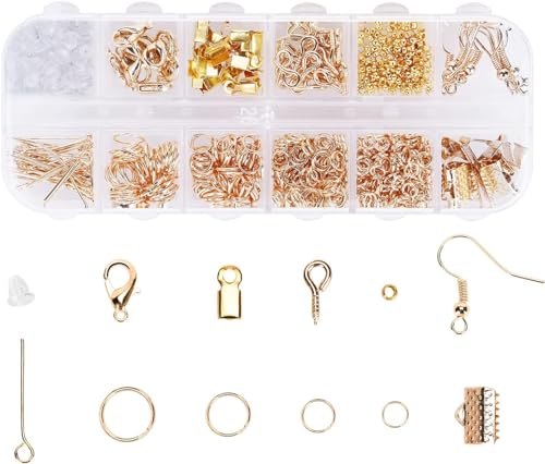 MOLENCO Schmuckherstellung Set, 800 Stück Schmuck Basteln Zubehör Anfänger Kit mit Karabinerverschluss, Biegeringe, Ohrringhaken, Quetschperlen, für Schmuck Selber Machen(Gold) von MOLENCO