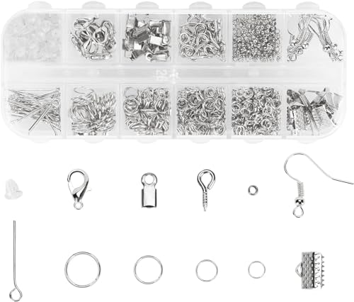 MOLENCO Schmuckherstellung Set, 800 Stück Schmuck Basteln Zubehör Anfänger Kit mit Karabinerverschluss, Biegeringe, Ohrringhaken, Quetschperlen, für Schmuck Selber Machen(Silber) von MOLENCO