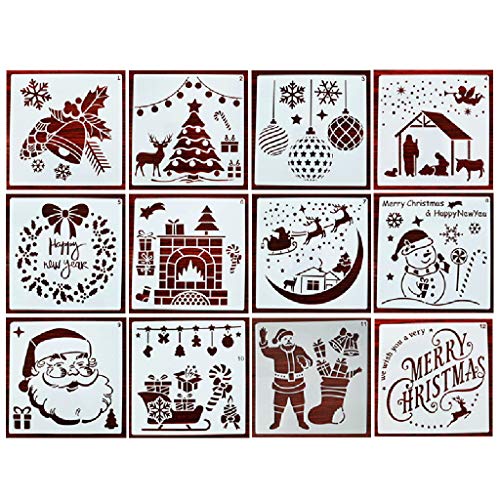 12 x PET-Vorlagen, Weihnachts-Malschablonen, 12,7 x 12,7 cm, große Zeichenvorlage, Weihnachtsdekorationszubehör von MOLKASIA