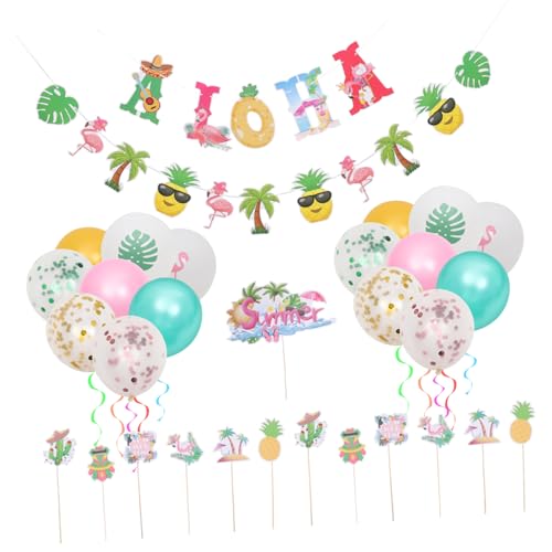 MOLUCKFU 1 Satz hawaiianische Dekoration Kuchenverzierung Kuchendekorationen Luau Party-Banner luftbalondeko party banner wiederverwendbares Partyzubehör Geburtstagstorte Topper Emulsion von MOLUCKFU