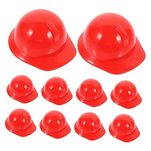 MOLUCKFU 10St Mini-Bauhut Plüschpuppenhüte Haustierbau Mini-Schutzhelme Minihelm für Puppe Mini-Hüte Miniaturhelm Puppenhut Zubehör Minihelme aus Kunststoff Flaschendeckel-Dekor Plastik rot von MOLUCKFU