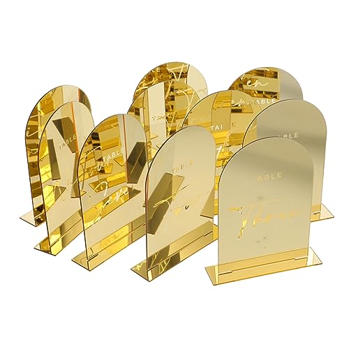 MOLUCKFU 10st Goldene Tischnummernhalter Goldene Teelichthalter Tischdekoration Für Den Hochzeitstisch Inhaber Der Tischnummer Hochzeitszeichen Hochzeitsgeschenke Bogentabellennummern Acryl von MOLUCKFU