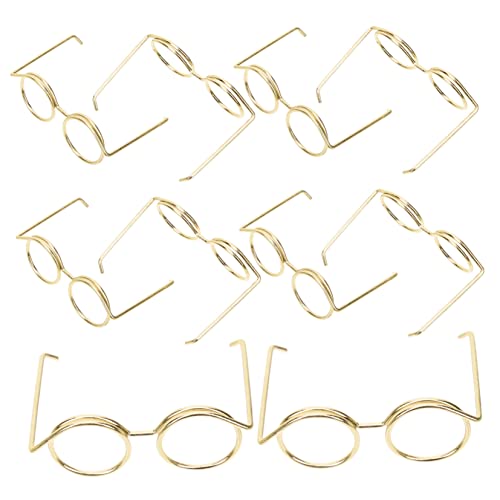 MOLUCKFU 10st Metallbrille Zubehör Zur Stofftierherstellung Miniaturen Brillen Für Puppen Katzenbrille Gefüllte Tierbrille Puppenkleidung Sonnenbrille Brillenspielzeug Puppenbrille Golden von MOLUCKFU