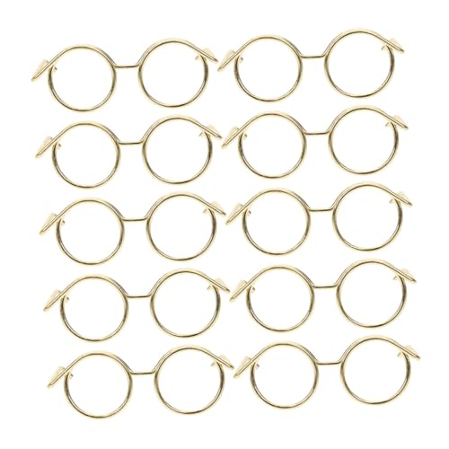 MOLUCKFU 10st Puppenzubehör Umrandete Puppenbrille Puppengläser Zum Basteln Puppenbrille Schwarz Puppe Mini-Brille Miniatur-puppenbrille Puppenbrillenverzierungen Metall Golden von MOLUCKFU