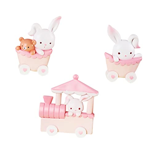 MOLUCKFU 3st Kuchendekoration Plüschtier Miniatur-tierfigur Weihnachtszug Hase Einhorn-kuchenaufsatz Figuren Miniaturzug Raupe Miniaturtiere Miniatur-häschen Rosa Harz von MOLUCKFU