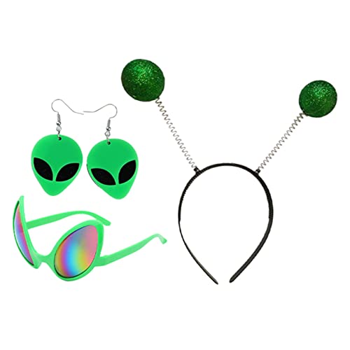 MOLUCKFU 4 Teiliges Alien Party Set Futuristische Brille Haarreifen & Ohrringe Für Halloween Und Kostümparty Lustige Accessoires Für Erwachsene Und von MOLUCKFU