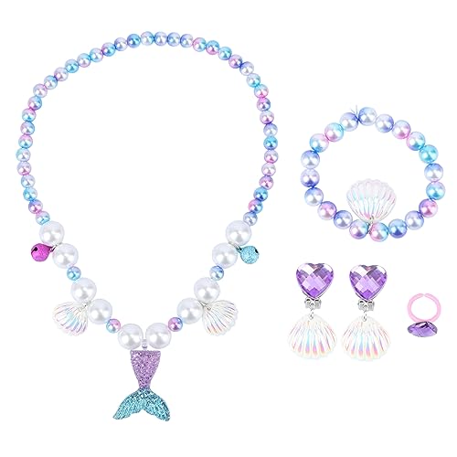 MOLUCKFU 5 Teiliges Set Schmuck Set Mit Meerjungfrau Anhänger Halskette Armband Und Ring üßes ädchen Zubehör Für Geburtstagsfeiern Und Besondere Anlässe von MOLUCKFU