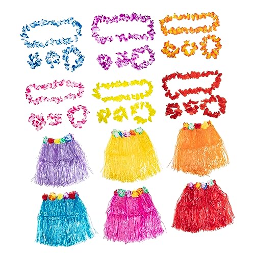 MOLUCKFU Hawaiianische Grasrock-Sets 40 cm Einlagig Hawaii-Rock Hula-kostüme Blumenkreise für Party-Requisiten von MOLUCKFU