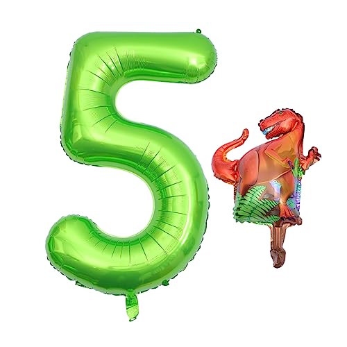 MOLUCKFU Geburtstag Luftballons Dekoration Set Dinosaurier Ziffer Aluminium Folie Ballons Party Kit von MOLUCKFU