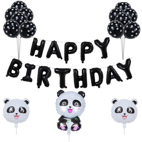 MOLUCKFU Geburtstagsfeier Luftballons Set Panda Thema Party Luftballons Happy Birthday Folienballon Herz Luftballon Deko Für Kinder Und Erwachsene 1 Set von MOLUCKFU