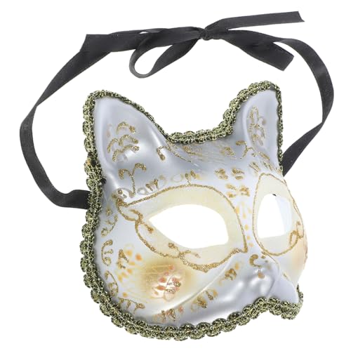 MOLUCKFU Maske Katzenkopf Halloween Cosplay Dekorativ Partyzubehör Partygeschenk Plastik Weiß von MOLUCKFU