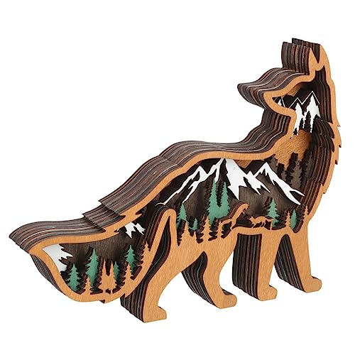 MOLUCKFU Tierornamente aus Holz Heimdekorationen mehrschichtiges Waldtier Wolf-Dekorationen weihnachtsdeko REH Holzfiguren Weihnachten kreative waldtierdeko Colorful von MOLUCKFU