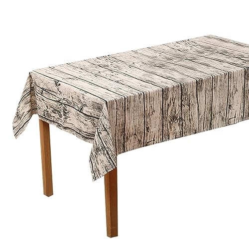 MOLUCKFU Vintage Holzmaserung Tischdecke Aus Und Leinen Waschbar Rustikales Design Holzmaserung Ideale Tischdecke Für Zuhause Pflegeleicht Und Langlebig von MOLUCKFU