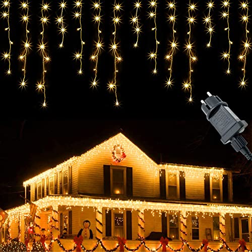 Eisregen Lichterkette Außen 10m 400LEDs Lichtervorhang Lichterkette mit Timer + 8 Modi + Speicherfunktion + Strombetrieben, Eiszapfen Lichterkette Deko für Weihnachten, Hochzeit, Halloween, Warmweiß von MOLVCE