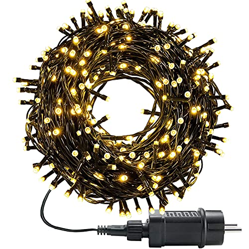 MOLVCE LED Lichterkette außen und innen Warmweiß Weihnachtsbeleuchtung Lichterkette mit 8 Leuchtmodi + Timer + Memory-Funktion, Wasserdicht für Weihnachtsbaum, Party, Hochzeit, Balkon, 10m, 100LEDs von MOLVCE