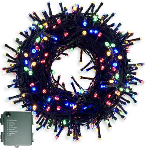 Lichterkette Batterie 200LEDs 20m LED Lichterkette Außen und Innen mit Timer, 9 Modi Lichterketten Batteriebetrieben für Weihnachten, Garten, Partys, Grünes Kabel Wasserdichte, Bunt von MOLVCE