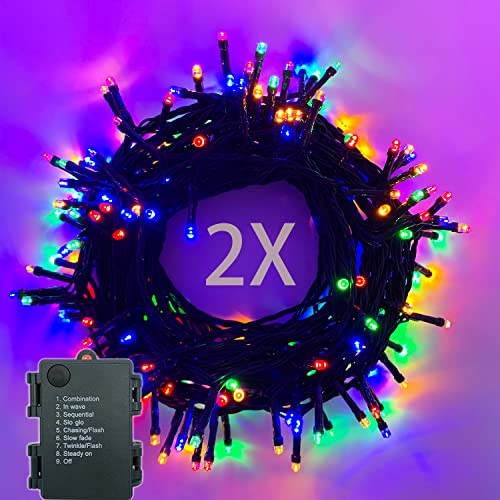 Lichterkette Batterie 2stk 50LEDs 5m LED Lichterkette Außen und Innen mit Timer, 8 Modi Lichterketten Batteriebetrieben für Weihnachten, Garten, Partys, Grünes Kabel Wasserdichte, Bunt von MOLVCE