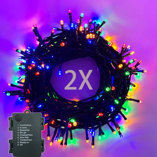 Lichterkette Batterie 2stk 50LEDs 5m LED Lichterkette Außen und Innen mit Timer, 8 Modi Lichterketten Batteriebetrieben für Weihnachten, Garten, Partys, Grünes Kabel Wasserdichte, Bunt von MOLVCE