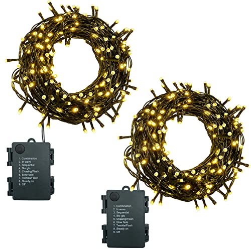 Lichterkette Batterie 2stk 50LEDs 5m LED Lichterkette Außen und Innen mit Timer, 8 Modi Lichterketten Batteriebetrieben für Weihnachten, Garten, Partys, Grünes Kabel Wasserdichte, Warmweiß von MOLVCE