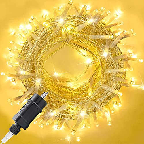 Lichterkette außen 20m 200er LED Lichterkette Weihnachtsbaum Strombetrieben (31V) mit Timer, Speicherfunktion, 8 Modi, IP44 Wasserdicht für Weihnachten Partys Hochzeit Halloween Garten, Warmweiß von MOLVCE