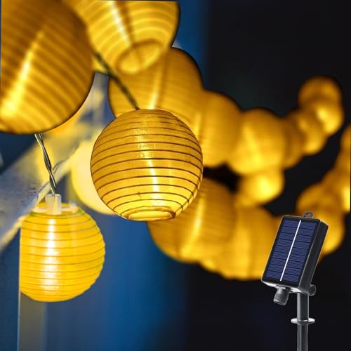 MOLVCE Lampions Lichterkette außen Solar 8M 30LEDs Lichterkette Laternen Innen 8 Modi Timer Outdoor Solarbetrieben Lichterkette Wetterfest für Garten Terrasse Balkon Hof Hochzeit Deko, Warmweiß von MOLVCE