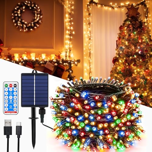 MOLVCE Solar Lichterkette Aussen 30m 300LED, Lichterkette Solar mit Fernbedienung, 8 Modi, Timer, USB-betrieben, Dimmbar Solarlichterkette Wetterfest für Balkon Hochzeit Weihnachten Deko, Bunt von MOLVCE